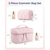 image:imageBAGSMART Travel Makeup Bag 2Piece Puffy Quilted Cute Make Up Bag Cosmetic Bags for Women Large WideOpen Toiletry Pouch Gifts for Toiletries Accessories Travelling Essentials Pink