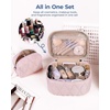 image:imageBAGSMART Travel Makeup Bag 2Piece Puffy Quilted Cute Make Up Bag Cosmetic Bags for Women Large WideOpen Toiletry Pouch Gifts for Toiletries Accessories Travelling Essentials Pink