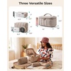 image:imageBAGSMART Travel Makeup Bag 2Piece Puffy Quilted Cute Make Up Bag Cosmetic Bags for Women Large WideOpen Toiletry Pouch Gifts for Toiletries Accessories Travelling Essentials Checkered Khaki06Khaki Stripe