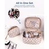 image:imageBAGSMART Travel Makeup Bag 2Piece Puffy Quilted Cute Make Up Bag Cosmetic Bags for Women Large WideOpen Toiletry Pouch Gifts for Toiletries Accessories Travelling Essentials Checkered KhakiCheckered Blue 2 Pcs