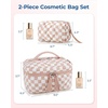 image:imageBAGSMART Travel Makeup Bag 2Piece Puffy Quilted Cute Make Up Bag Cosmetic Bags for Women Large WideOpen Toiletry Pouch Gifts for Toiletries Accessories Travelling Essentials Checkered KhakiCheckered Blue 2 Pcs