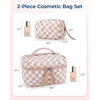 image:imageBAGSMART Travel Makeup Bag 2Piece Puffy Quilted Cute Make Up Bag Cosmetic Bags for Women Large WideOpen Toiletry Pouch Gifts for Toiletries Accessories Travelling Essentials Checkered KhakiCheckered Khaki 2 Pcs