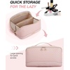 image:imageBAGSMART Travel Makeup Bag for Women Portable Waterresistant Cosmetic Case Puffy Padded Make Up Organizer Pouch Open Flat Toiletry Bag for Toiletries Brushes Pink24APink