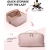 image:imageBAGSMART Travel Makeup Bag for Women Portable Waterresistant Cosmetic Case Puffy Padded Make Up Organizer Pouch Open Flat Toiletry Bag for Toiletries Brushes PinkPink