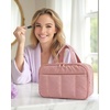 image:imageBAGSMART Travel Toiletry Bag Puffy Large Toiletry Bag for Women Lightweight Cosmetic Makeup Bag Organizer with Handle for Traveling Accessories Essentials Toiletries BlackADark Pink