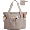 image:imageBAGSMART Foldable Tote Bag with Drawstring Bag Tote Bag Shoulder Bag Top Handle Handbag for Travel Work Beach GymGrayish Brown