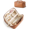 image:imageBAGSMART Makeup Bag Travel Cosmetic Bag Large Make Up Bag Flat Open Toiletry Bag for Women PU Leather Travel Essentials Organizer Case Wideopen Pouch Purse for Skincare Brushes Classic Brown01 Classic Brown