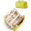 image:imageBAGSMART Makeup Bag Travel Cosmetic Bag Large Make Up Bag Flat Open Toiletry Bag for Women PU Leather Travel Essentials Organizer Case Wideopen Pouch Purse for Skincare Brushes Classic Brown18 Light Green