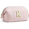 image:imageBAGSMART Makeup Bag Travel Toiletry Bag Puffy Padded Make Up Bags for Women Makeup Organizer Case Wideopen Pouch Purse Travel Essentials Toiletries Accessories Brushes Apricot Pink34Letter K