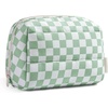 image:imageBAGSMART Puffy Makeup Bag Wide Opening Cosmetic Organizer Soft WaterResistant Travel Toiletry Pouch for Women for Purse Compact amp Spacious02Green checkered