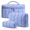 image:imageBAGSMART Travel Makeup Bag 2Piece Puffy Quilted Cute Make Up Bag Cosmetic Bags for Women Large WideOpen Toiletry Pouch Gifts for Toiletries Accessories Travelling Essentials Checkered Khaki05Lavender Purple