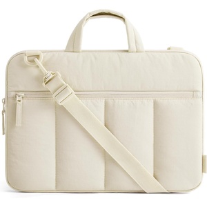 image:imageBAGSMART 1314 Inch Laptop Sleeve with Handle and Accessory Pocket for Work  Quilted Laptop Bag for Women with Shoulder Strap Compatible with M5 MacBook Air 13Pro 14 HP Dell Lenovo ASUS for TripLight Beige
