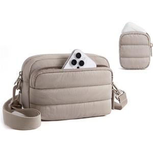 image:imageBAGSMART 2Pc Set Small Crossbody Bags for Women Puffer Shoulder Hobo Purse  Small Hobo Bag with Detachable Cute Earbuds Pouch WaterResistant Quilted Nylon Fabric Daily Casual Travel Work Errands02latte Brown