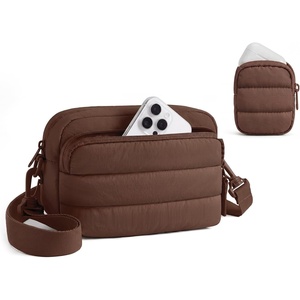 image:imageBAGSMART 2Pc Set Small Crossbody Bags for Women Puffer Shoulder Hobo Purse  Small Hobo Bag with Detachable Cute Earbuds Pouch WaterResistant Quilted Nylon Fabric Daily Casual Travel Work ErrandsMocha Brown