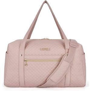 image:imageBAGSMART 31L Womens Quilted Weekender Duffle Bag with Laptop Compartment and Shoe BagPink