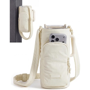 image:imageBAGSMART 40oz Water Bottle Holder with Strap Quilted Crossbody Purse Drink Carrier Gym Accessories for WomenIvory