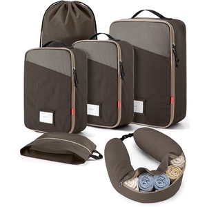 image:imageBAGSMART 6 Set Packing Cubes for Travel with Budget Airline Neck Pillow  Travel essentials Premium Taslan luggage organizers for all suitcases Ultimate budget airline hack 100 Personal item safeCharcoal Grey