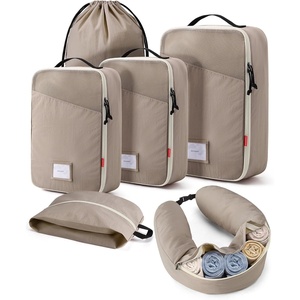 image:imageBAGSMART 6 Set Packing Cubes for Travel with Budget Airline Neck Pillow  Travel essentials Premium Taslan luggage organizers for all suitcases Ultimate budget airline hack 100 Personal item safeCamal