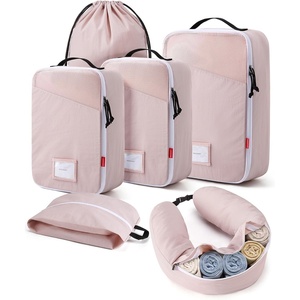 image:imageBAGSMART 6 Set Packing Cubes for Travel with Budget Airline Neck Pillow  Travel essentials Premium Taslan luggage organizers for all suitcases Ultimate budget airline hack 100 Personal item safeBaby Pink