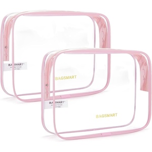 image:imageBAGSMART Clear Toiletry Bag TSA Approved Travel Toiletry Bag Carry On Travel Accessories Bag Airport Airline Quart Size Bags waterresistant Makeup Bag for WomenAngelic Pink