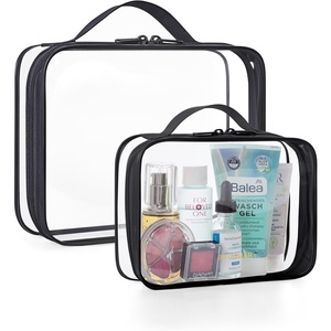 image:imageBAGSMART Clear Toiletry Bag TSA Approved Travel Toiletry Bag Carry On Travel Accessories Bag Airport Airline Quart Size Bags waterresistant Makeup Bag for WomenBlackwith handle180 open