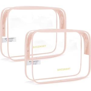 image:imageBAGSMART Clear Toiletry Bag TSA Approved Travel Toiletry Bag Carry On Travel Accessories Bag Airport Airline Quart Size Bags waterresistant Makeup Bag for WomenChic Nude Pink
