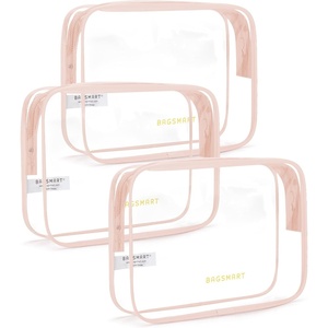 image:imageBAGSMART Clear Toiletry Bag TSA Approved Travel Toiletry Bag Carry On Travel Accessories Bag Airport Airline Quart Size Bags waterresistant Makeup Bag for WomenCreamy Nude Pink