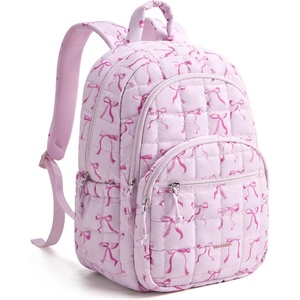 image:imageBAGSMART College Laptop Backpack Travel Backpack for Women Quilted Casual Daypack WaterResistant Bookbag for 156 Inch Laptop ChocolatePink Bow Print
