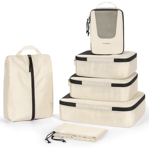 image:imageBAGSMART Compression Packing Cubes for Travel 654set Lightweight Packing Organizers Summer Travel Essentials Suitcase Organizer Bags Set01Beige
