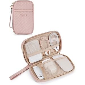 image:imageBAGSMART Cord Organizer Travel Cable Organizer Bag Tech Electronic Organizer Travel Case Travel Essentials for Charger Cable Phone Flash drive Single Layer  BlackSingle Layer Quilted Pink