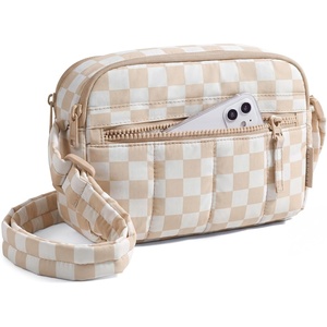 image:imageBAGSMART Cross Body Purse Mini Crossbody Bags for Women Travel Purse Puffy Shoulder Handbag Wallet with RFID Blocking Slots BrownsmallCheckered