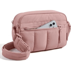 image:imageBAGSMART Cross Body Purse Mini Crossbody Bags for Women Travel Purse Puffy Shoulder Handbag Wallet with RFID Blocking Slots BrownsmallDark Pink