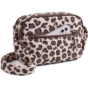 image:imageBAGSMART Cross Body Purse Mini Crossbody Bags for Women Travel Purse Puffy Shoulder Handbag Wallet with RFID Blocking Slots BrownsmallLeopard