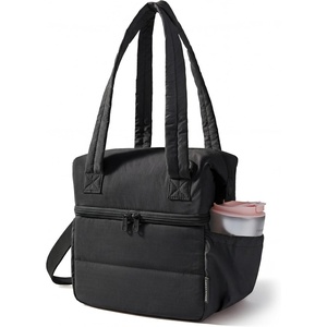 image:imageBAGSMART Double Deck Lunch Bag Women Insulated Reusable Lunch Box Quilted Puffer Lunch Tote with Shoulder Strap Durable Large Lunch Cooler For Work Picnic Travel Meal Prep Flight BlackBlack