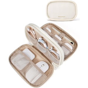 image:imageBAGSMART Electronics Organizer Travel Case Cord Organizer for Women Travel Cable Bag BeigeADouble Layer Beige