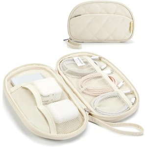 image:imageBAGSMART Electronics Organizer Travel Case Cord Organizer for Women Travel Cable Bag BeigeSingle Layer Beige