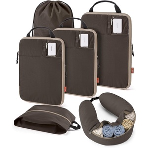 image:imageBAGSMART Exclusive Compression Packing Cubes for Travel with Neck Pillow  6 set travel essentials premium taslan organizer bags for budget airline carryons luggage suitcases closets cruisesCharcoal Grey