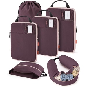 image:imageBAGSMART Exclusive Compression Packing Cubes for Travel with Neck Pillow  6 set travel essentials premium taslan organizer bags for budget airline carryons luggage suitcases closets cruisesCrimson Purple