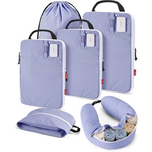 image:imageBAGSMART Exclusive Compression Packing Cubes for Travel with Neck Pillow  6 set travel essentials premium taslan organizer bags for budget airline carryons luggage suitcases closets cruisesPurple