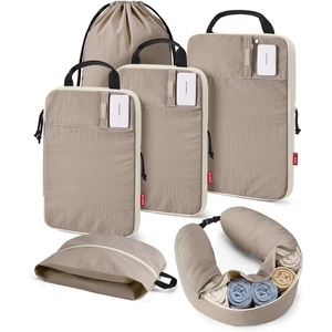 image:imageBAGSMART Exclusive Compression Packing Cubes for Travel with Neck Pillow  6 set travel essentials premium taslan organizer bags for budget airline carryons luggage suitcases closets cruisesCamal