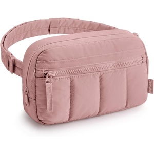 image:imageBAGSMART Fanny Packs for Women Cross Body Quilted Puffy Belt Bag with Pockets Fashion Waist Packs for Traveling Hiking BlackDark Pink