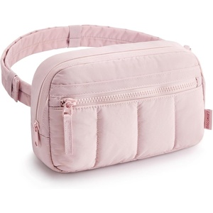 image:imageBAGSMART Fanny Packs for Women Cross Body Quilted Puffy Belt Bag with Pockets Fashion Waist Packs for Traveling Hiking BlackPink