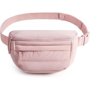 image:imageBAGSMART Fanny Packs for Women Two Way Zipper Belt Bag with Adjustable Strap Puffy Fashion Waist Packs for Traveling Workout BlackBaby Pink