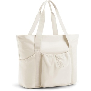 image:imageBAGSMART Foldable Tote Bag with Drawstring Bag Tote Bag Shoulder Bag Top Handle Handbag for Travel Work Beach GymBeige 2unfoldable