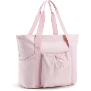 image:imageBAGSMART Foldable Tote Bag with Drawstring Bag Tote Bag Shoulder Bag Top Handle Handbag for Travel Work Beach GymPink 1