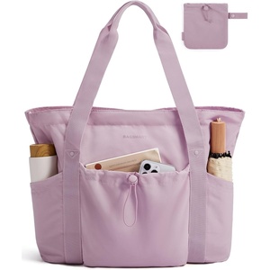image:imageBAGSMART Foldable Tote Bag with Drawstring Bag Tote Bag Shoulder Bag Top Handle Handbag for Travel Work Beach GymPurple