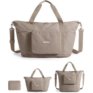 image:imageBAGSMART Foldable Travel Bag 37L Expandable Personal Item Bag Lightweight Travel Essentials for Women Water Resistant Extra Carry on Bag BlackCamel