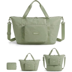 image:imageBAGSMART Foldable Travel Bag 37L Expandable Personal Item Bag Lightweight Travel Essentials for Women Water Resistant Extra Carry on Bag BlackGrayish green