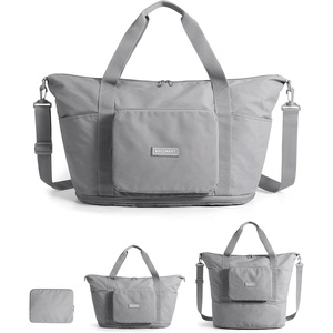 image:imageBAGSMART Foldable Travel Bag 37L Expandable Personal Item Bag Lightweight Travel Essentials for Women Water Resistant Extra Carry on Bag BlackGrey