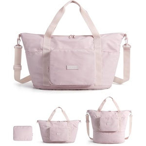 image:imageBAGSMART Foldable Travel Bag 37L Expandable Personal Item Bag Lightweight Travel Essentials for Women Water Resistant Extra Carry on Bag BlackPink